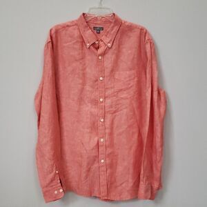 LL Bean Signature Shirt Men's 100% Linen Long Sleeve Red Heathered Button Down